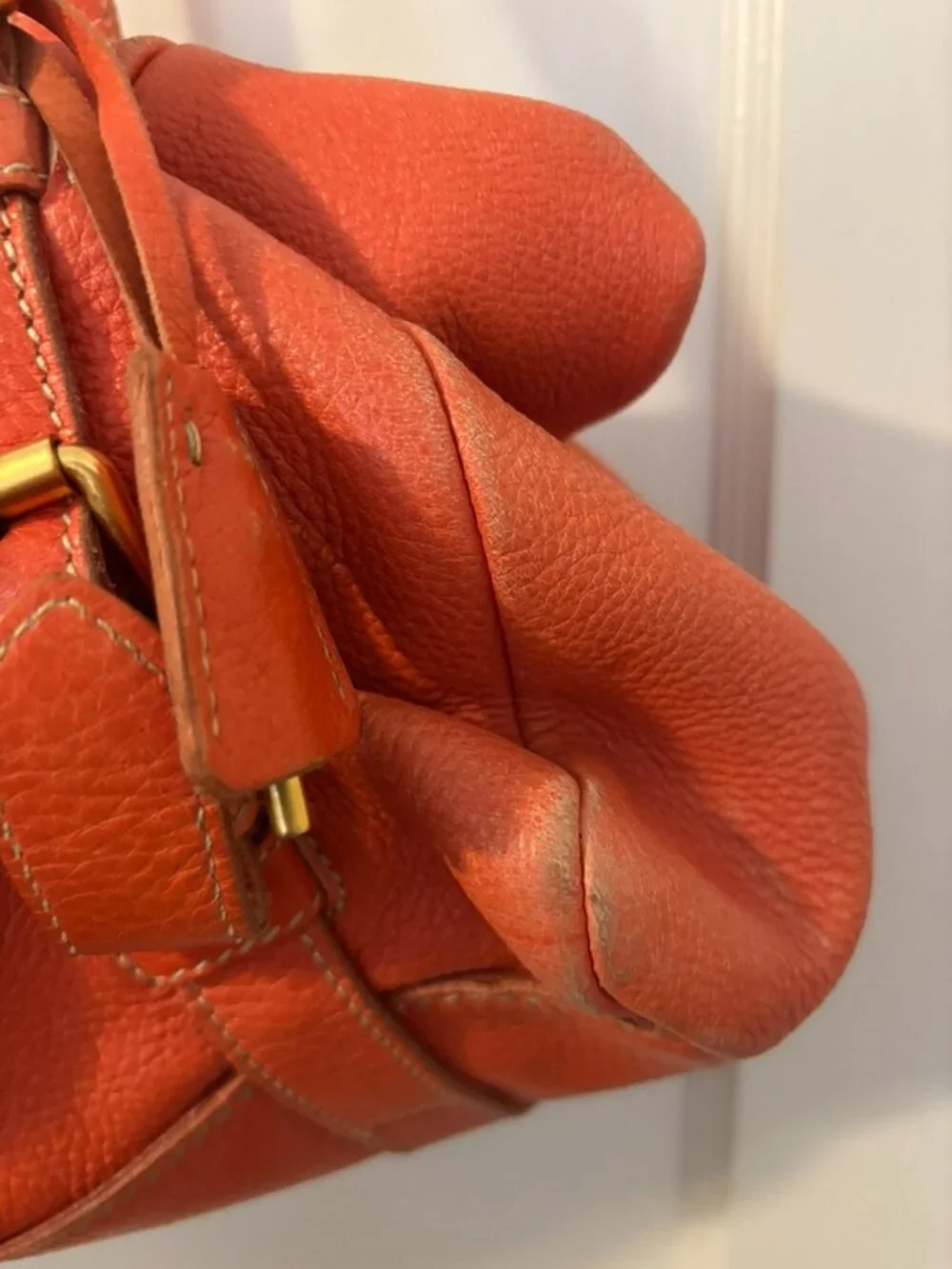 Vintage Prada Original Deerskin Leather Satchel Coral/Red (Faded Edges)